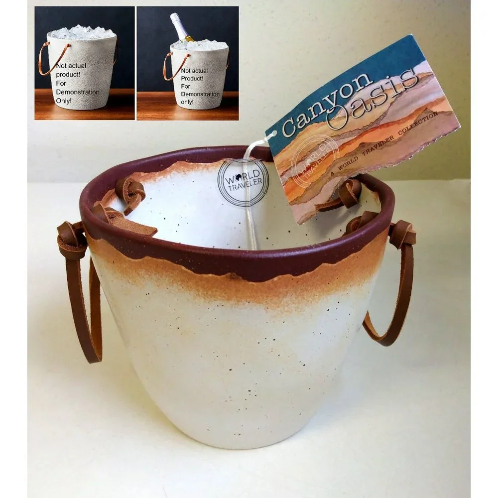 Ceramic Ice Bucket with Leather Strap Handles, Summer Party